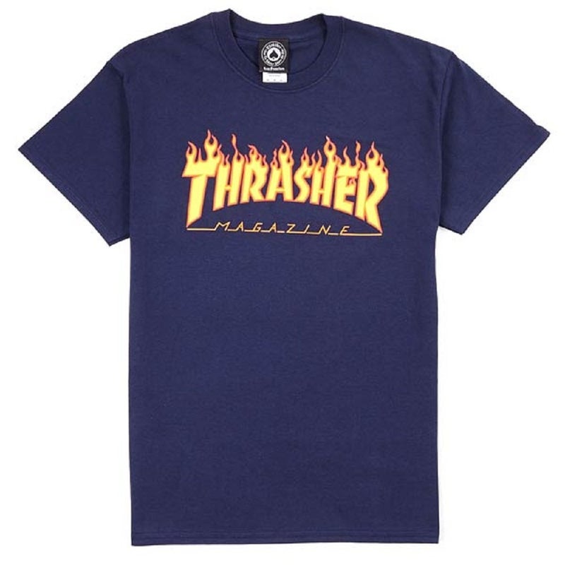 Thrasher Flame Logo T-Shirt Navy Large